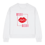 Stanley/Stella White sweatshirt with red lips and 'BISOU' text on a white background