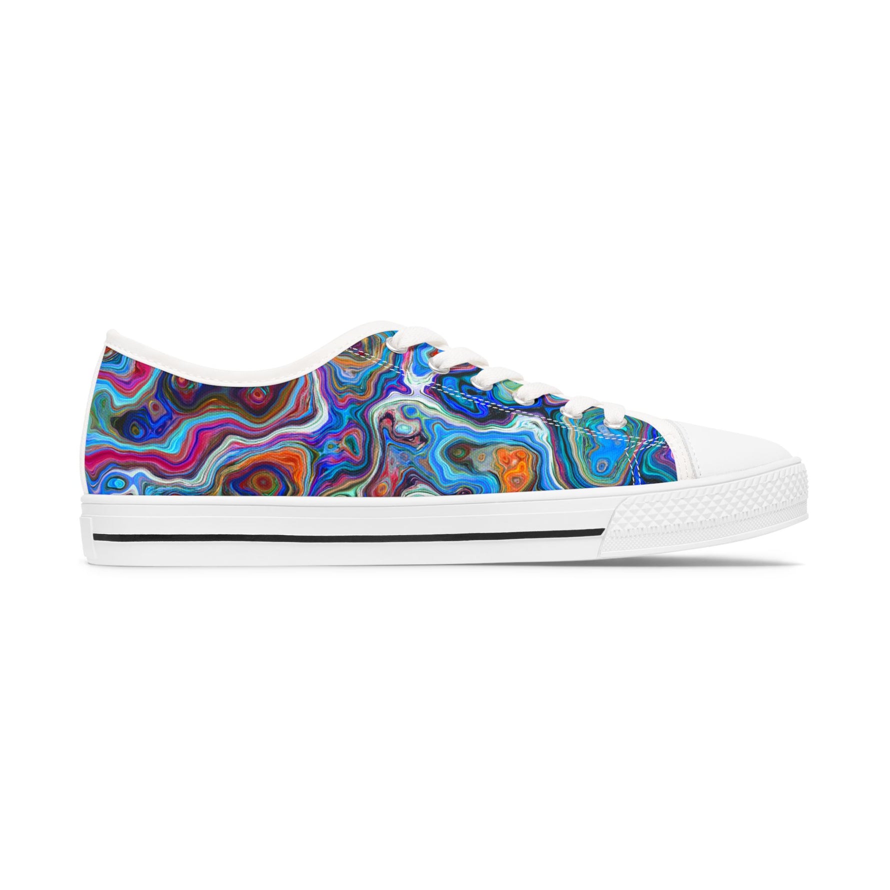 Colorful tie-dye patterned sneaker on a white background