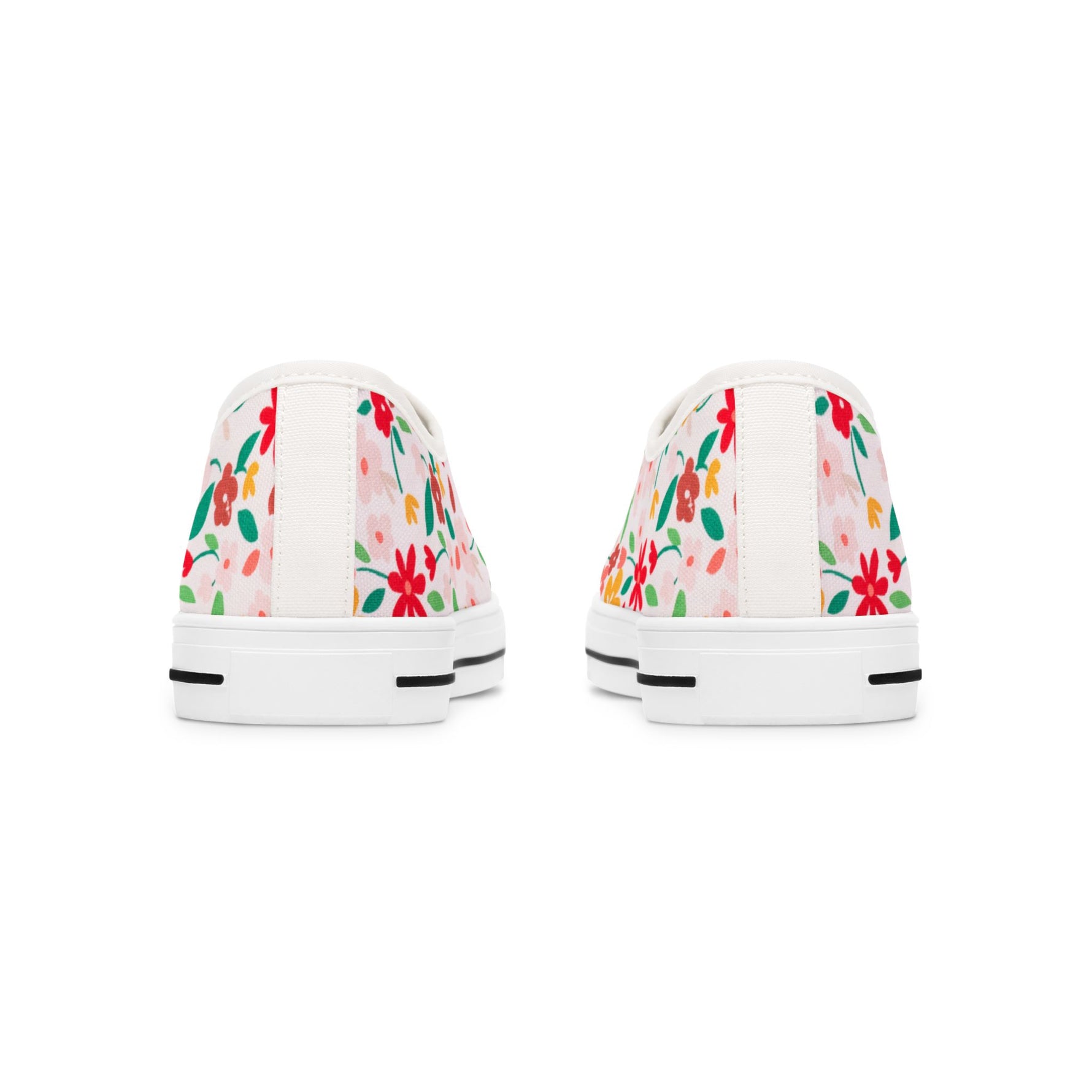 Womens White sneakers with colorful floral pattern on a white background
