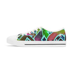 Colorful womens sneaker with abstract pattern on a white background