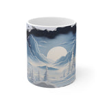 Mug with a mountain and moon design on a white background