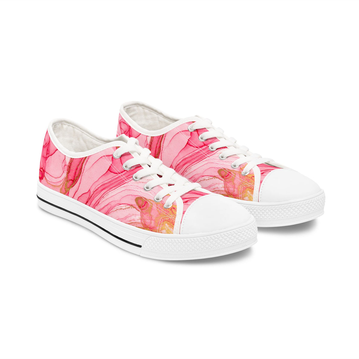 Pink marbled sneakers with white soles on a white background