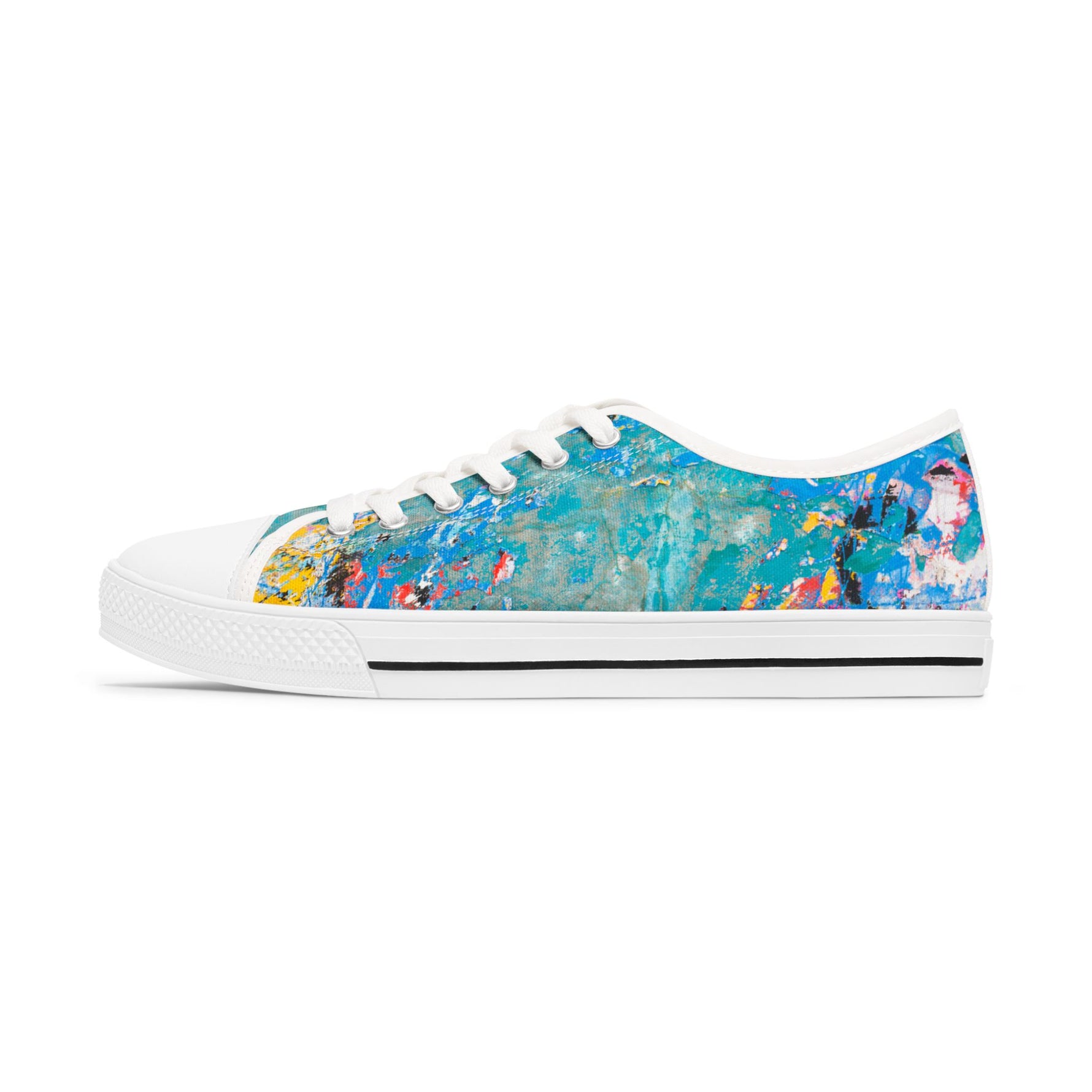 Colorful womens sneakers with abstract design on a white background