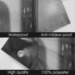 Collage of a waterproof and anti-mildew proof material with text labels.