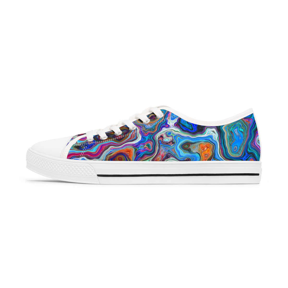 Colorful tie-dye patterned sneaker on a white background