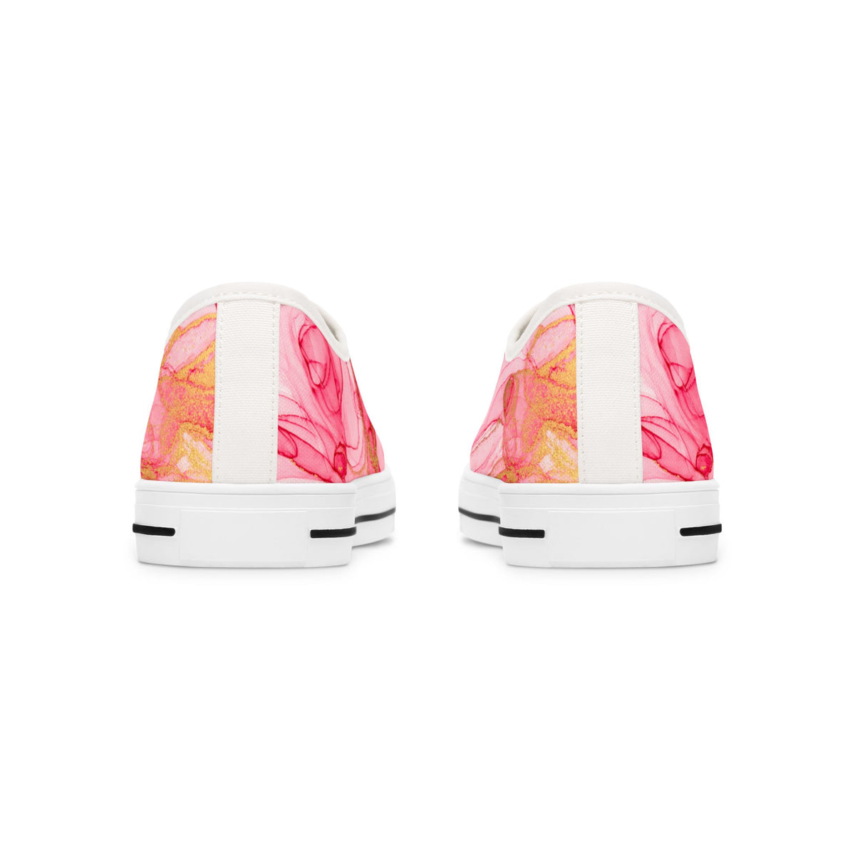 Pair of sneakers with a colorful marbled pattern on a white background