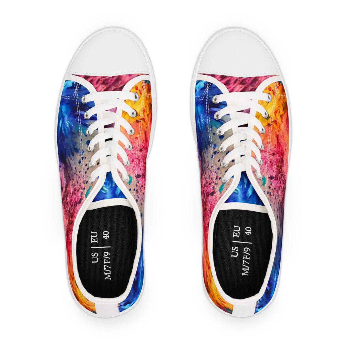 Colorful women's sneakers with a multicolor sole on a white background