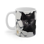 Mug with a black cat design on a white background