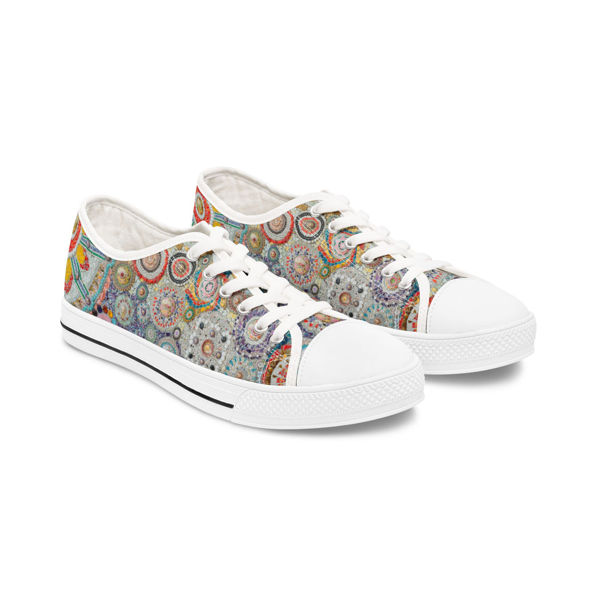 Womens White sneakers with a colorful pattern on a white background