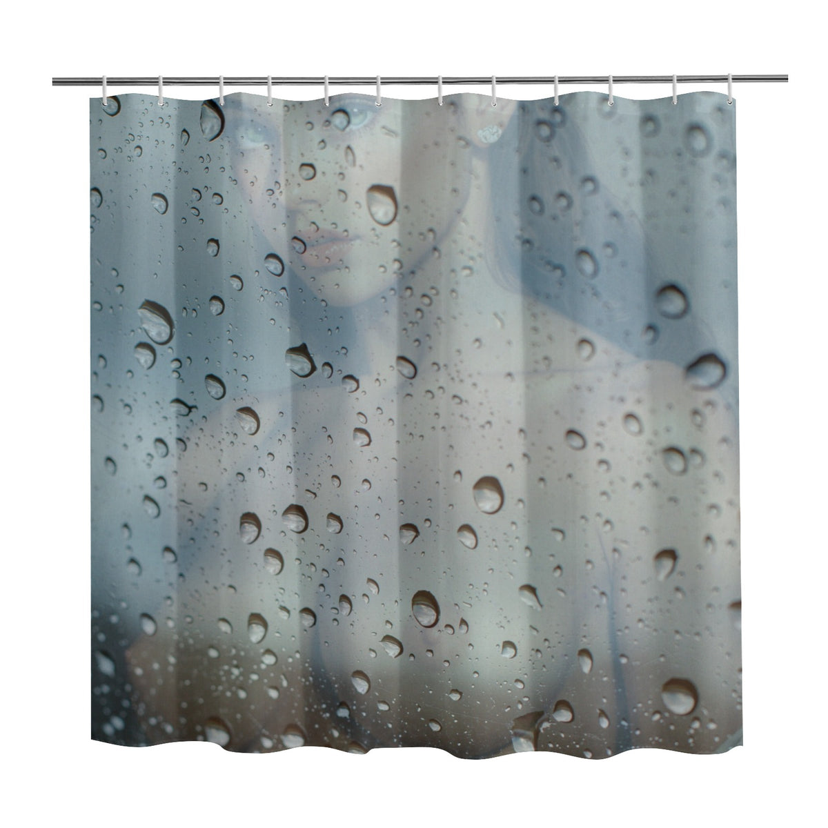 Woman Behind Wet Glass Unique Bath Decor Curtain