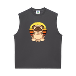 Mens Black sleeveless shirt with a cartoon dog design on a white background