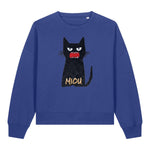 Stanley/Stella Blue sweatshirt with a black cat graphic and 'MIOU' text on a white background