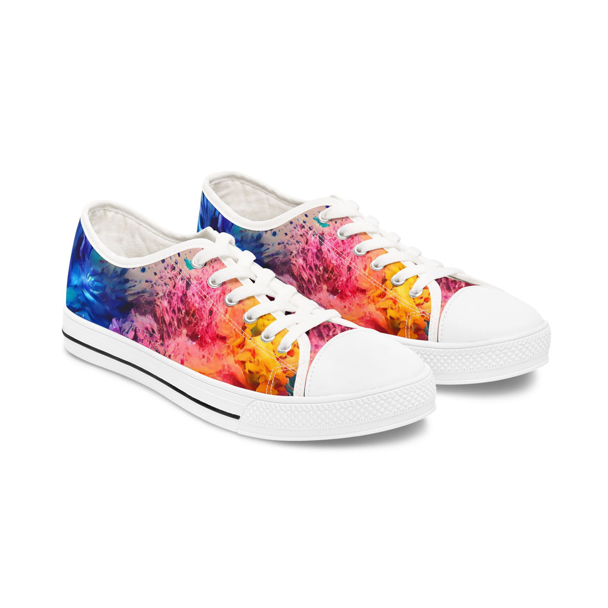 Colorful tie-dye women's sneakers on a white background