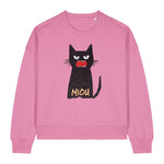 Stanley/Stella Pink sweatshirt with a black cat graphic and 'MIOU' text on a white background