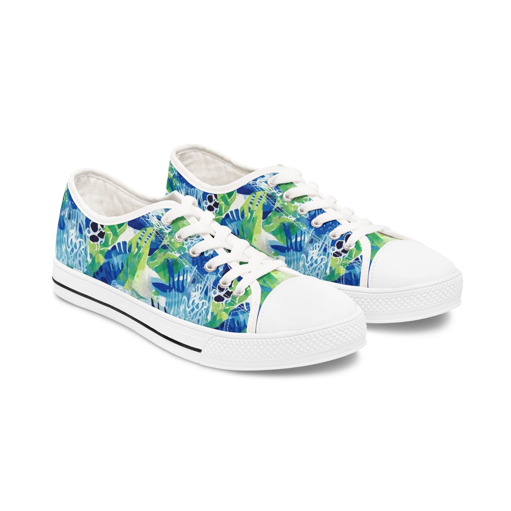Pair of women's sneakers with a colorful floral pattern on a white background