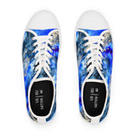 Pair of women's sneakers with a blue and white abstract design on a white background