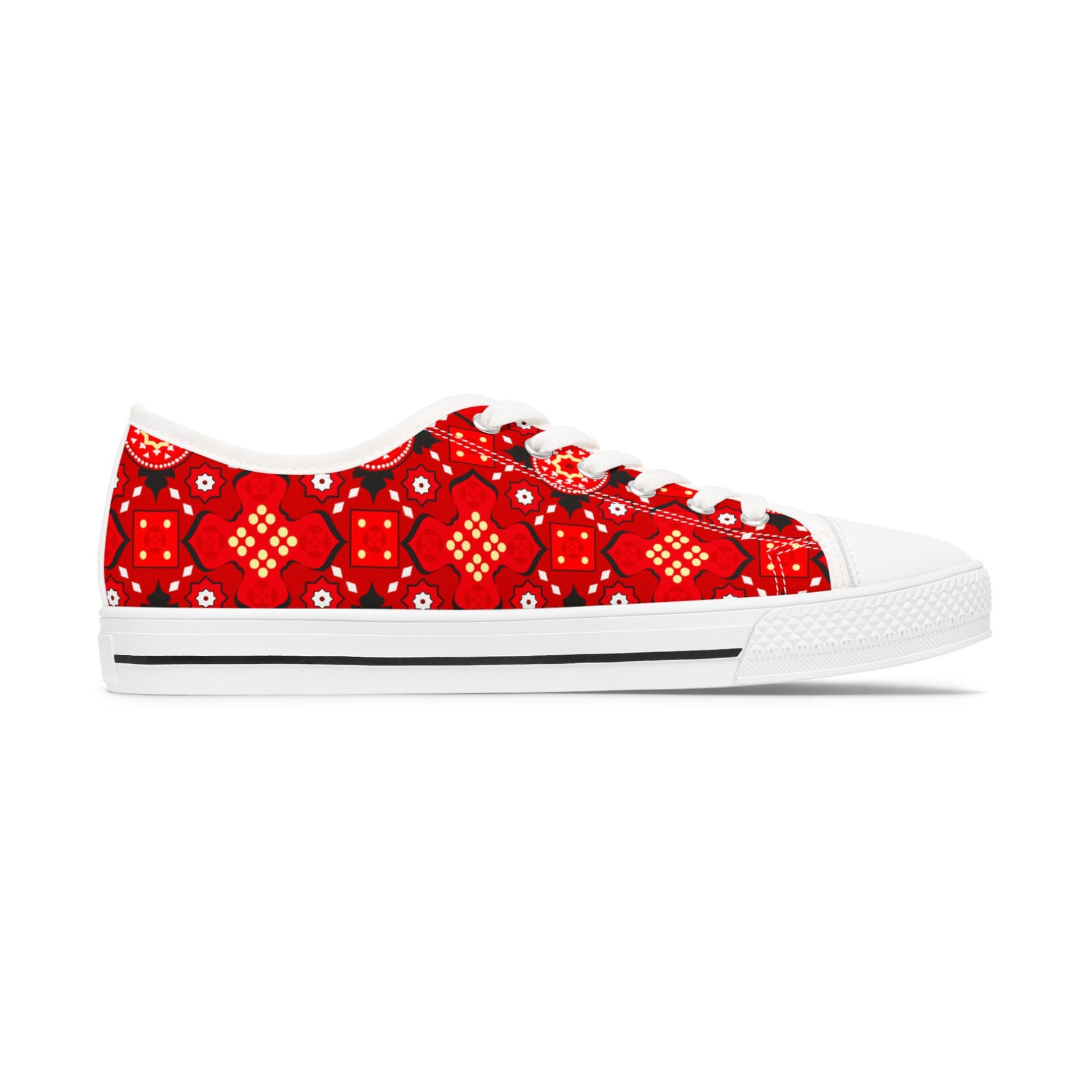 Red patterned sneaker on a white background