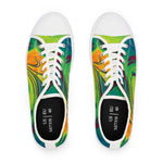 Colorful women's sneakers with abstract patterns on a white background