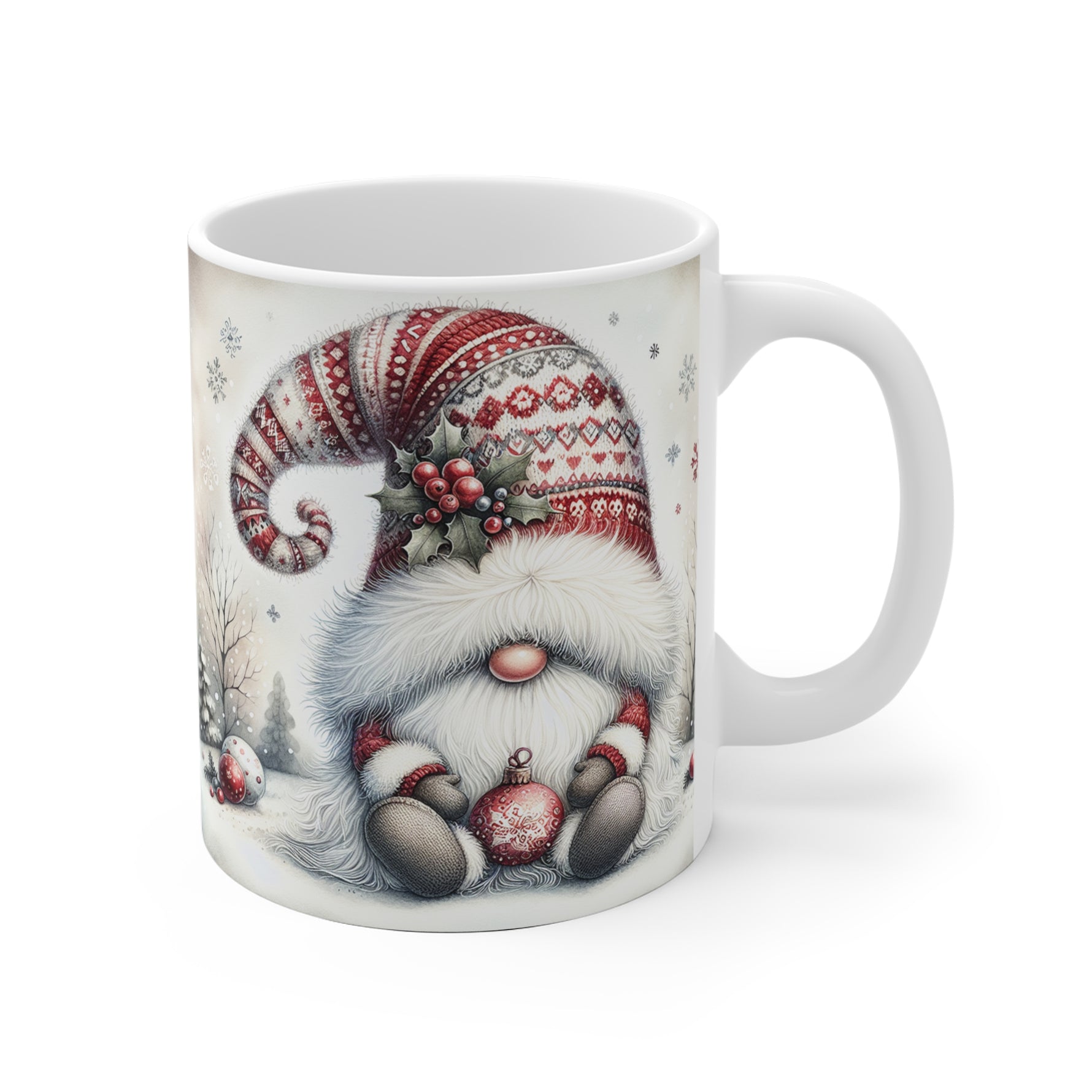 Mug with a decorative gnome design on a white background