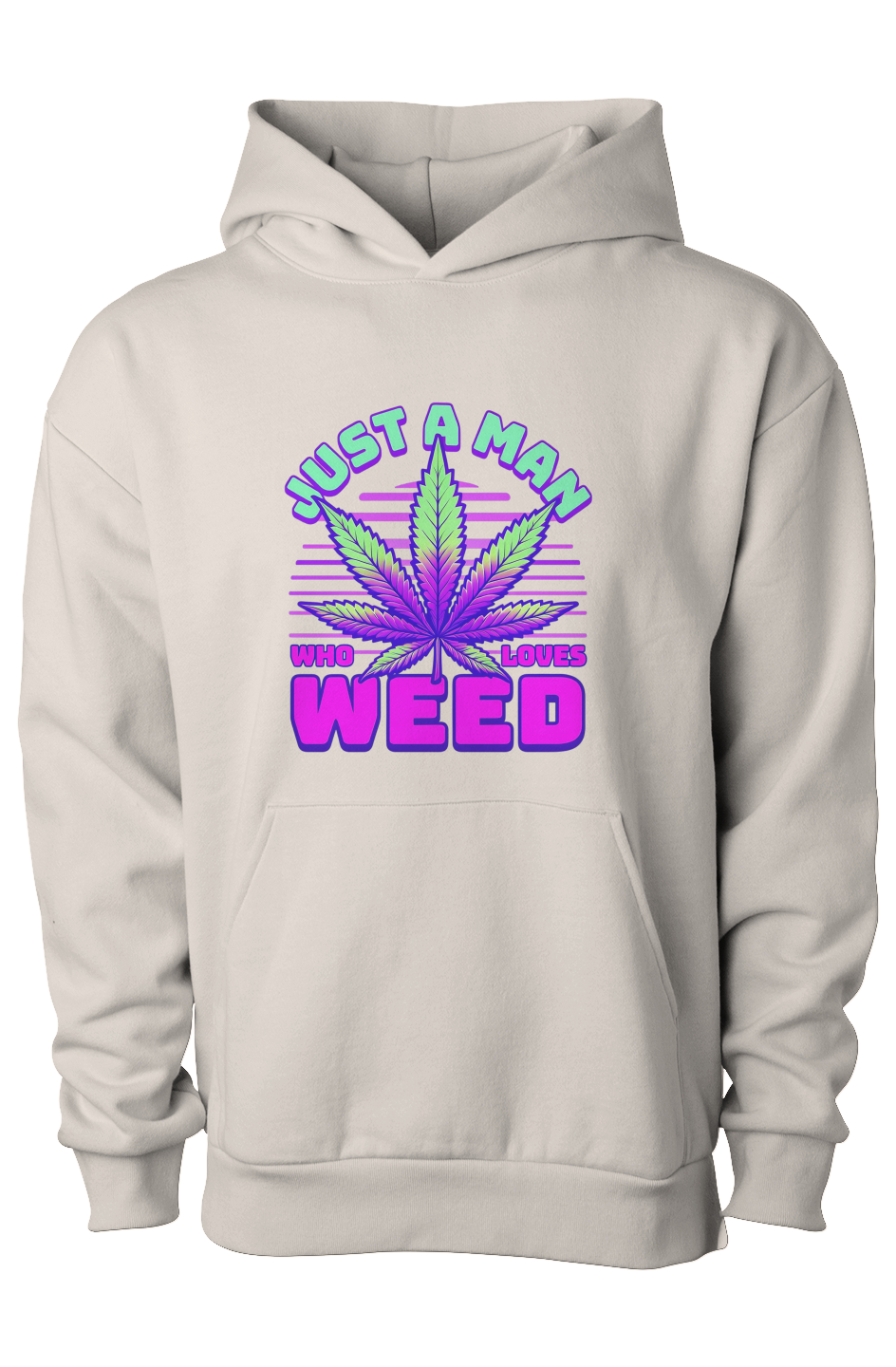 Gray hoodie with a cannabis leaf graphic and text on a white background