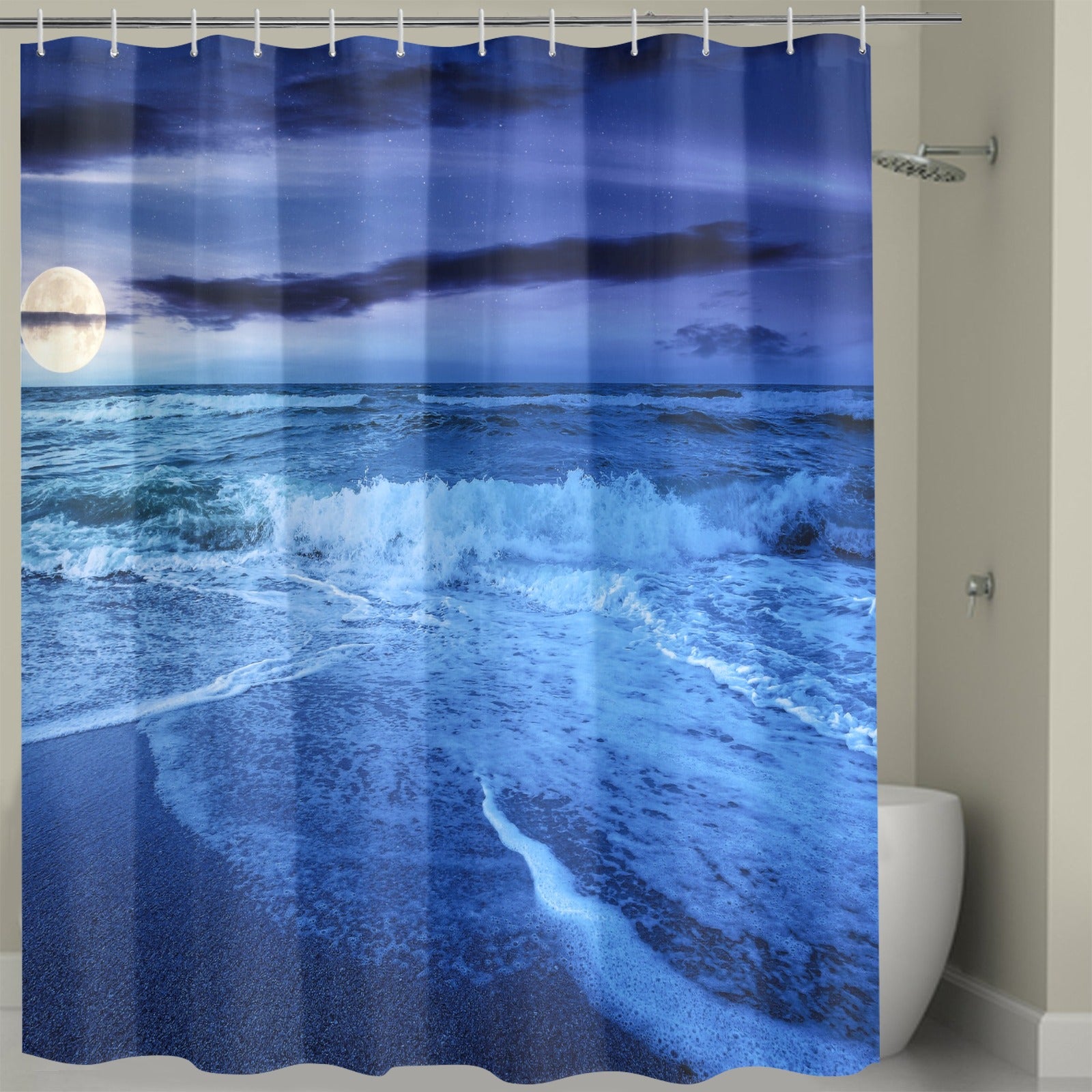 Ocean Beach at Night Shower Curtain 