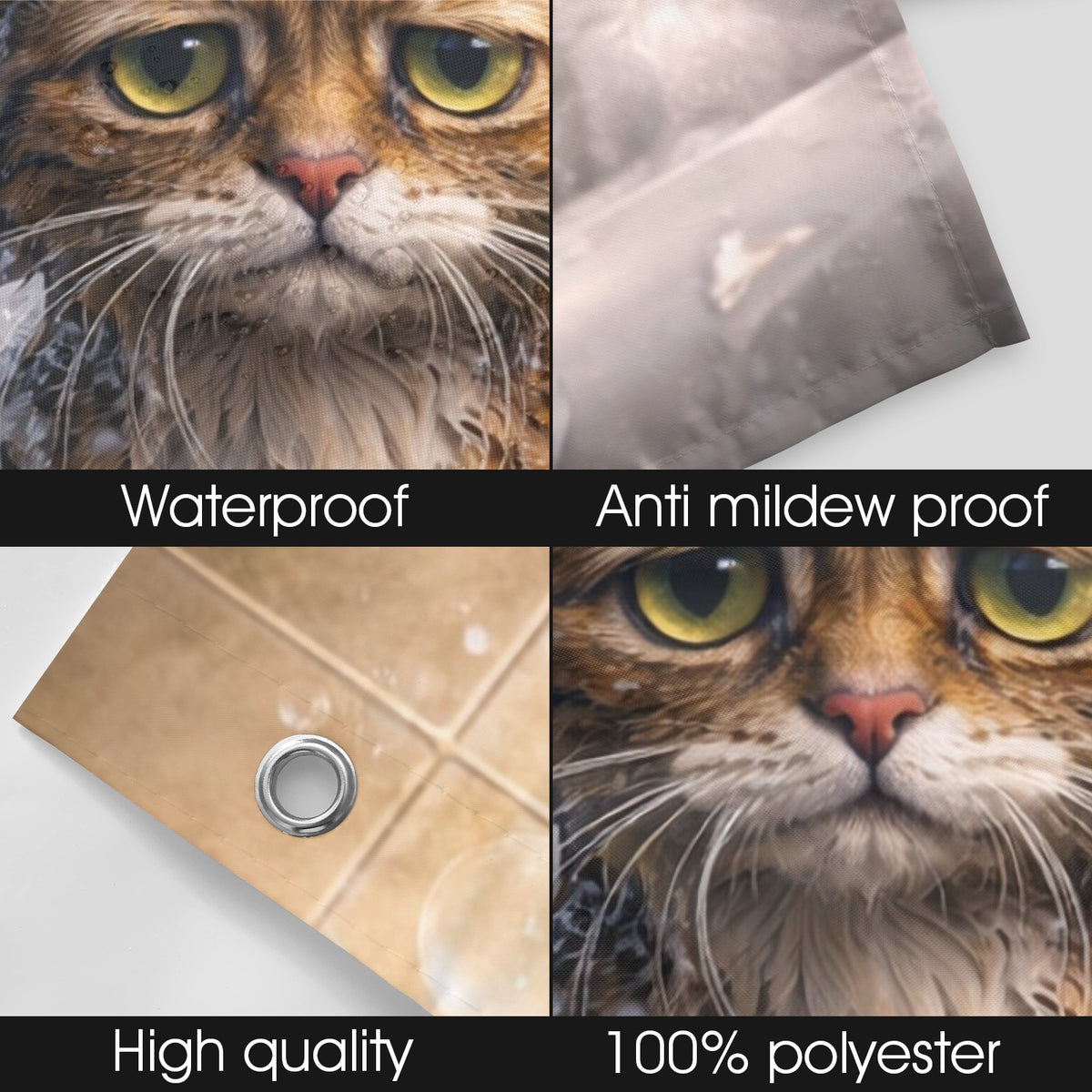 Funny Cute Sad Wet Cat Shower Curtain 