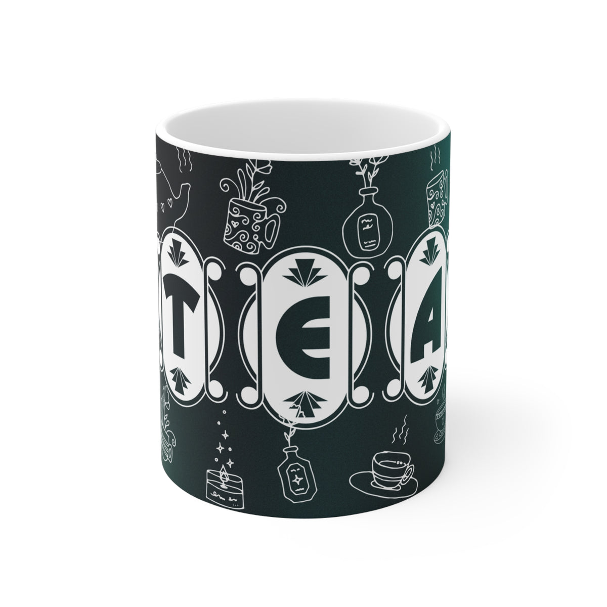 Mug with 'TEA' design on a white background