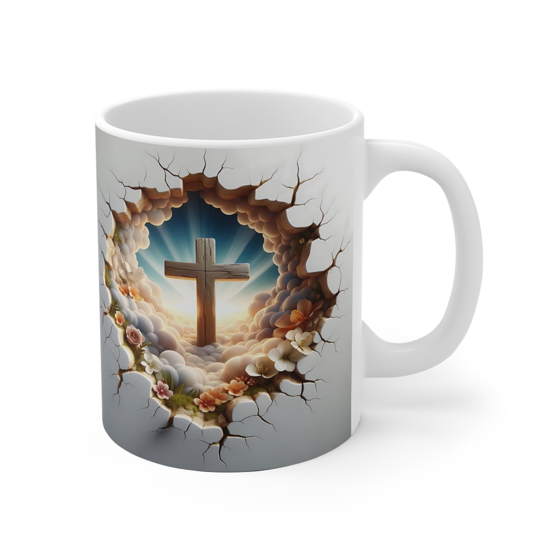 Coffee Mug with a cross design on a white background