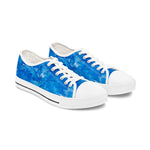 Blue and white sneakers with a cloud pattern on a white background