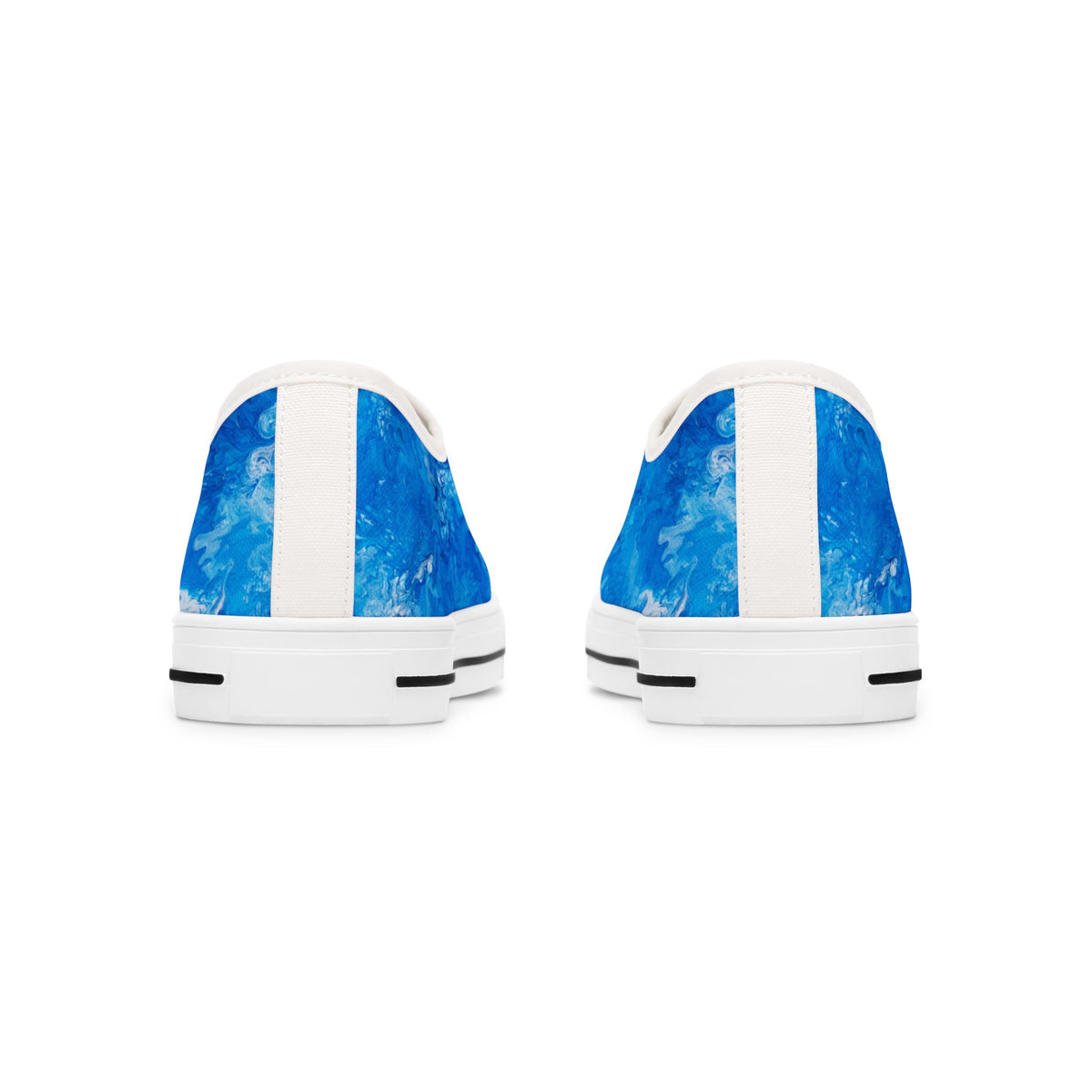 Pair of blue and white sneakers on a white background
