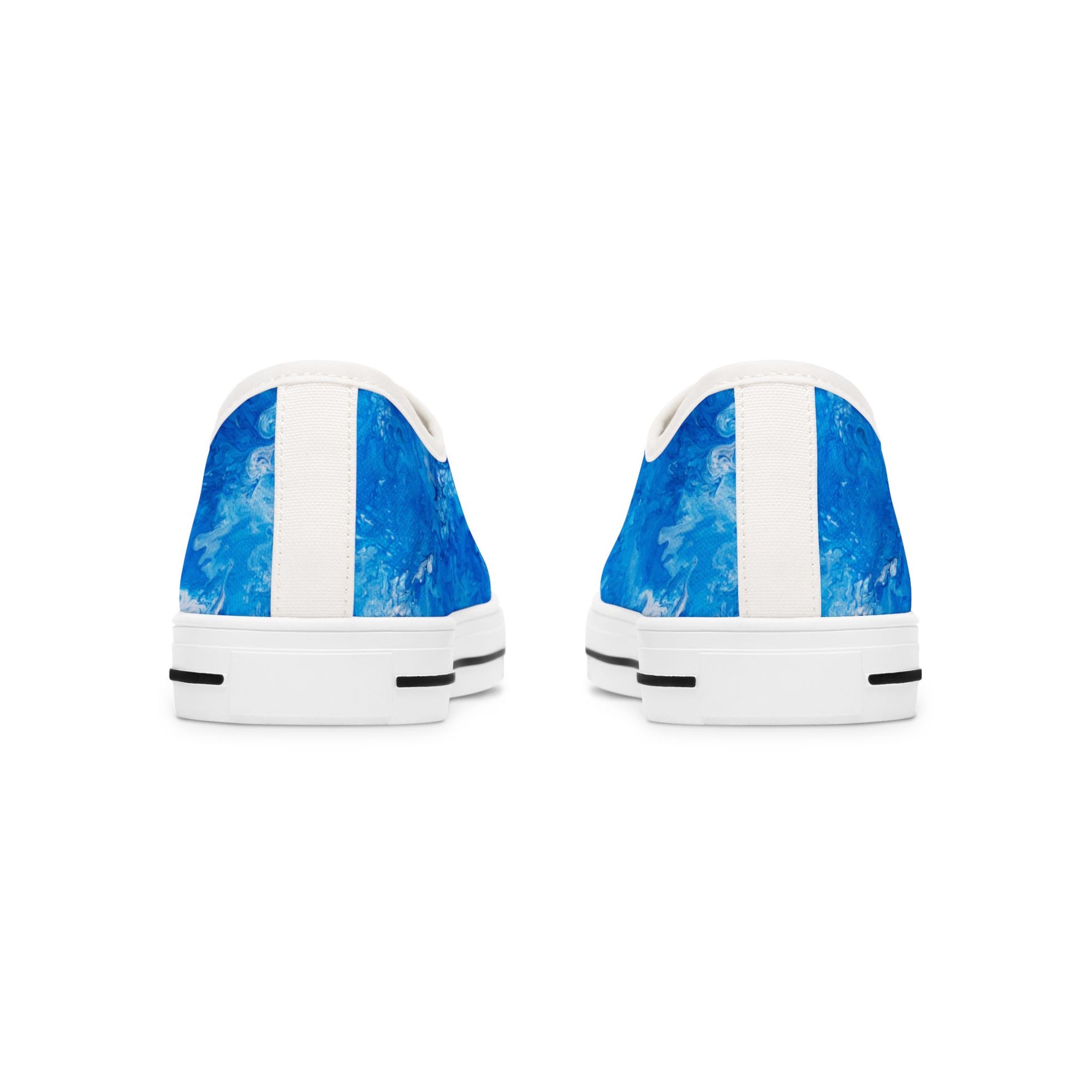Pair of blue and white sneakers on a white background