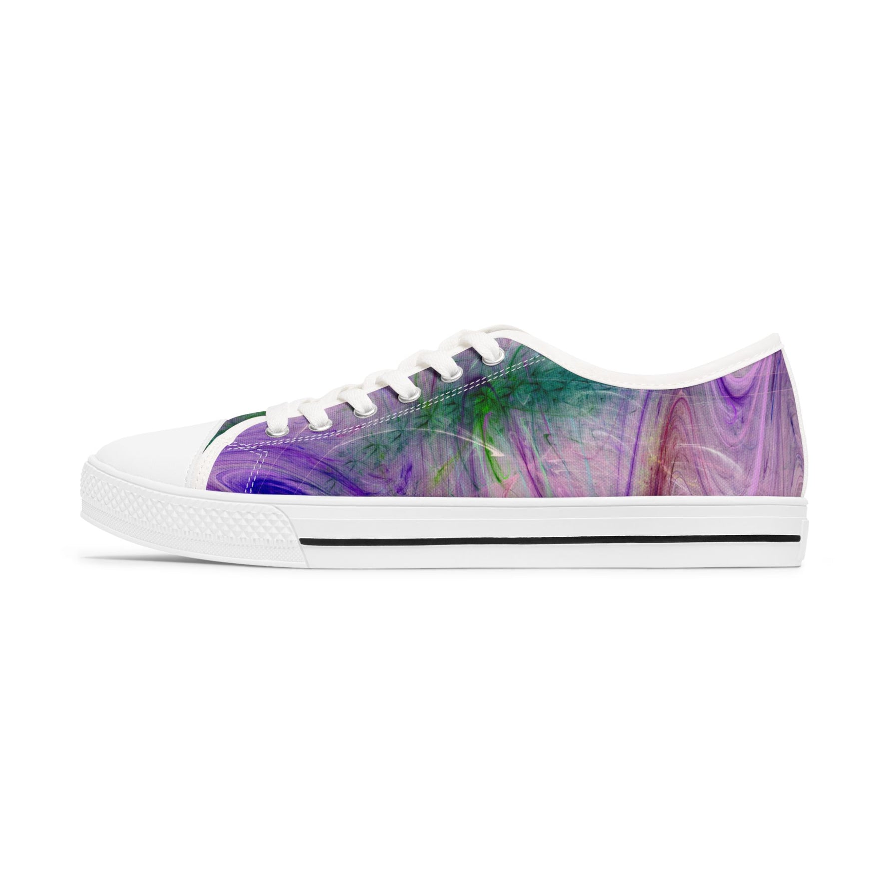 Sneaker with a colorful abstract pattern on a white background