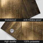 Textured brown fabric with waterproof, anti-mildew proof, high quality, and 100% polyester labels.