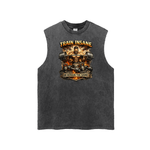 Mens Black sleeveless shirt with fitness graphic and text on a white background