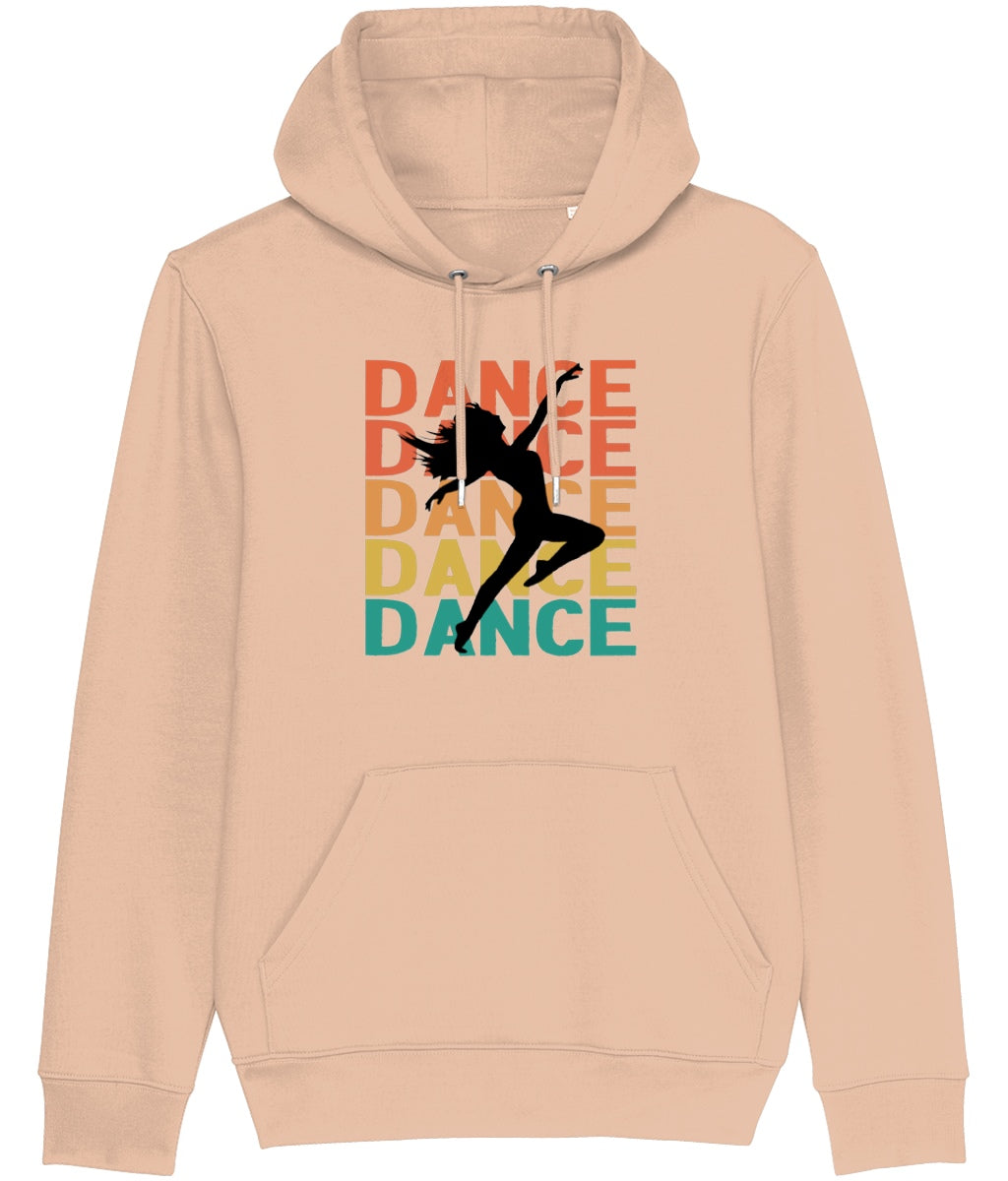 Beige hoodie with a dancer graphic and 'DANCE' text on a white background