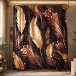 Shower curtain with feather pattern in a bathroom setting
