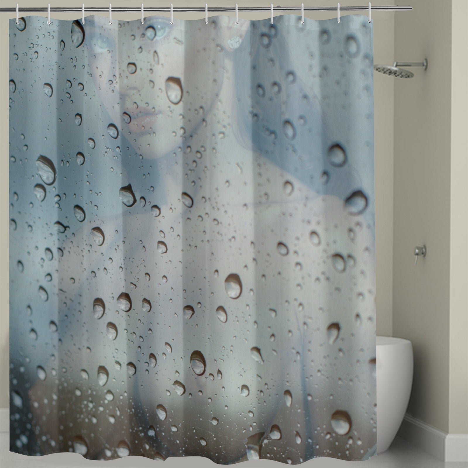 Woman Behind Wet Glass Unique Bath Decor Curtain