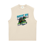 A sleeveless beige athletic tank top featuring a colorful graphic of a turtle with the text 'GAME ON' and 'STAY STRONG' on the front, displayed against a plain white background.