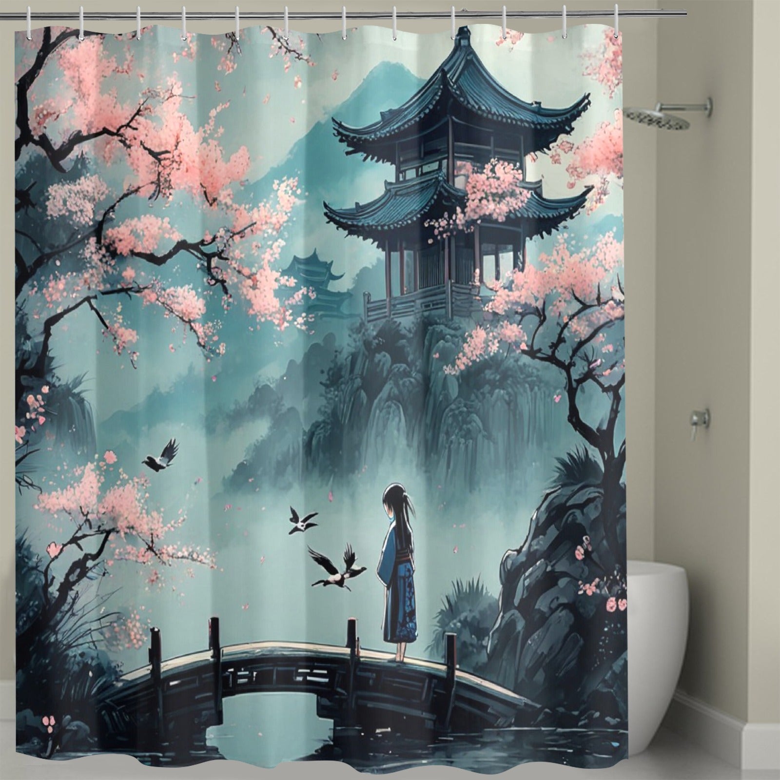 Japanese Sakura Blossom Shower Curtain