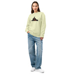 women’s sweatshirt features a small embroidered cute cat design