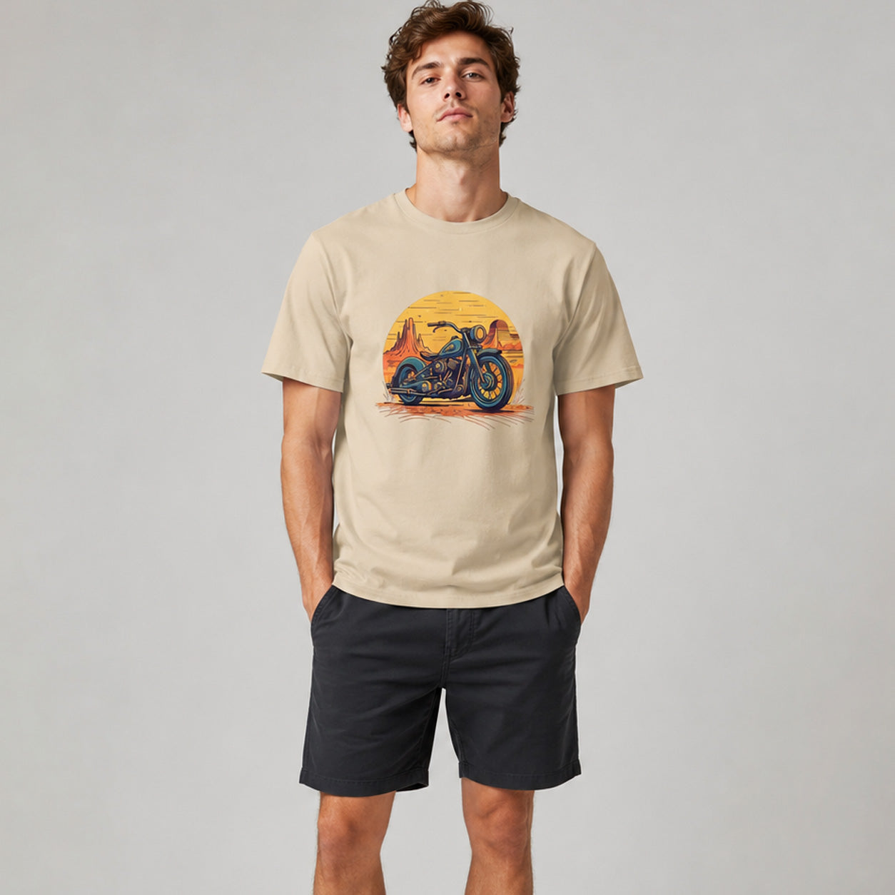 Retro Motorcycle Desert Sunset Men's T-Shirt