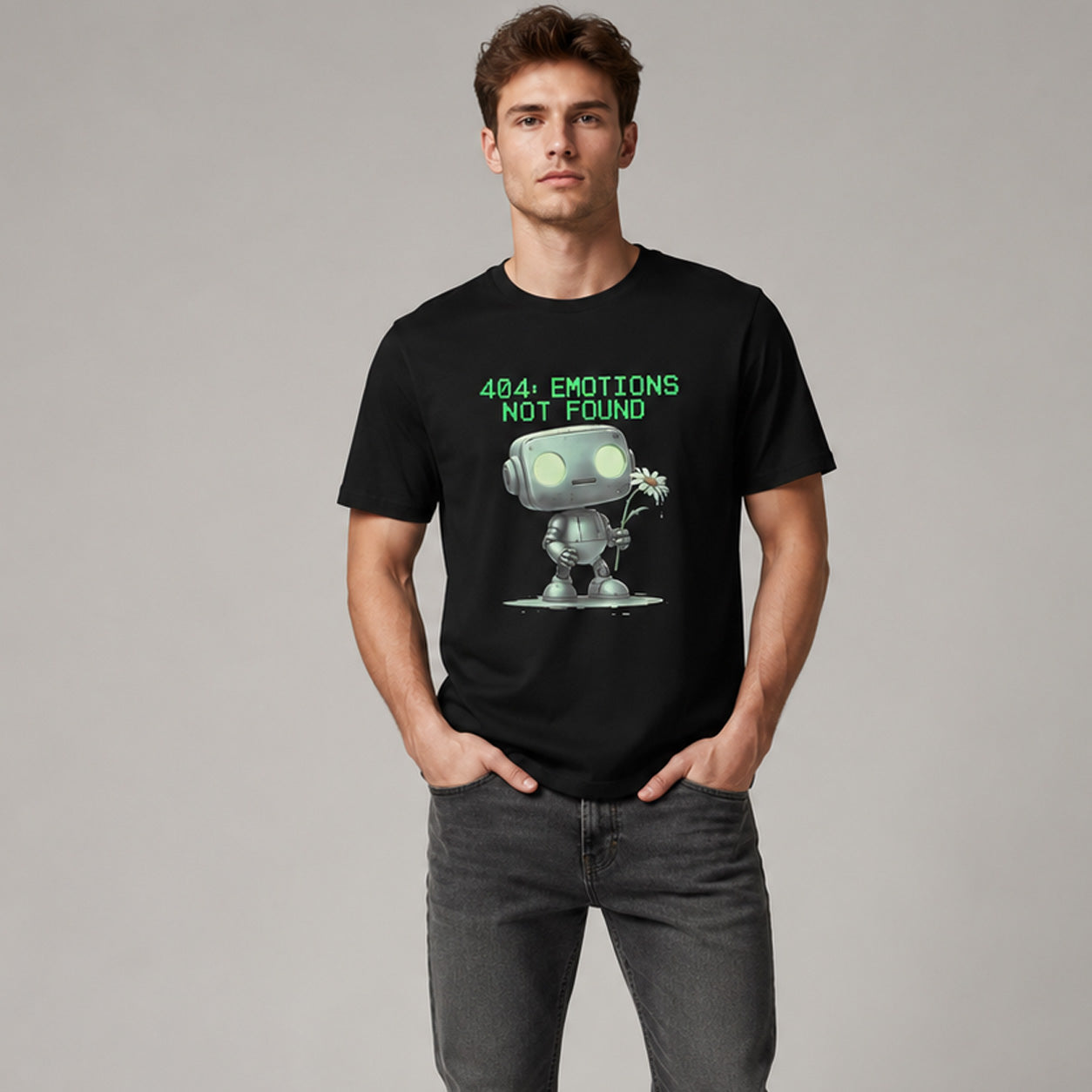 ''Emotions Not Found'' Funny Robot Men's T-Shirt
