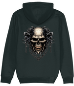 Men's Black hoodie with a skull design on the back against a white background