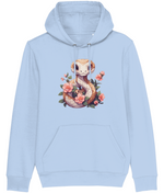 Women's Stanley/Stella Light blue hoodie with a snake and floral design on a white backgroundand