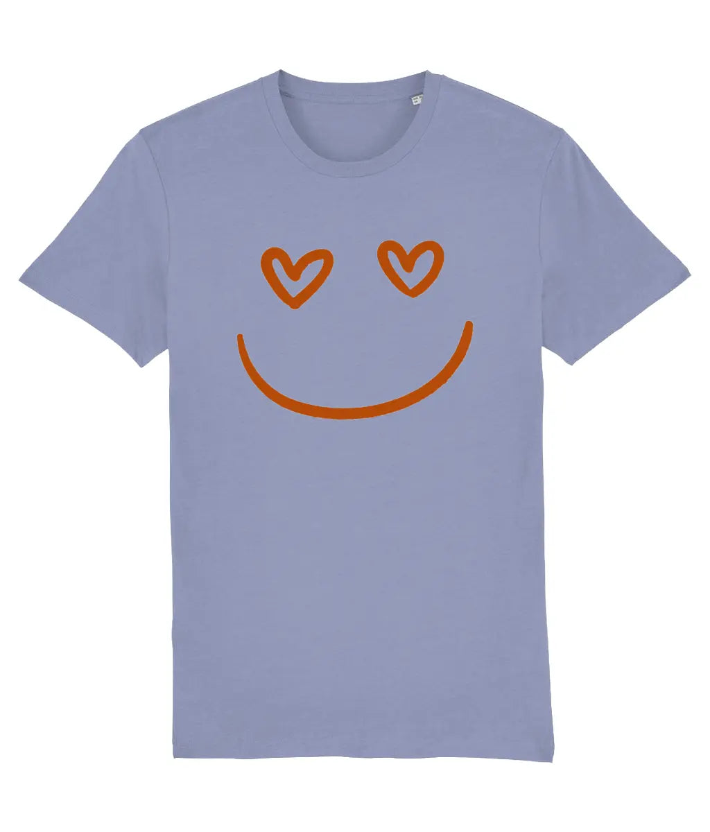 Women's Stanley/Stella Light blue t-shirt with a red smiley face design on a white background