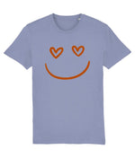 Women's Stanley/Stella Light blue t-shirt with a red smiley face design on a white background