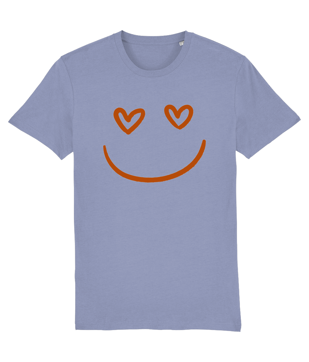 Women's Stanley/Stella Light blue t-shirt with a red smiley face design on a white background