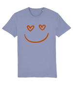 Women's Stanley/Stella Light blue t-shirt with a red smiley face design on a white background