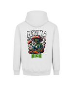 A men’s graphic hoodie with a colorful psychedelic skull, mushroom, and skateboard design. The artwork combines trippy colors, gothic elements, skate culture, and alternative fashion for a bold casual look. 
