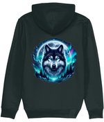 Men's Black hoodie with a wolf graphic on the back against a white background